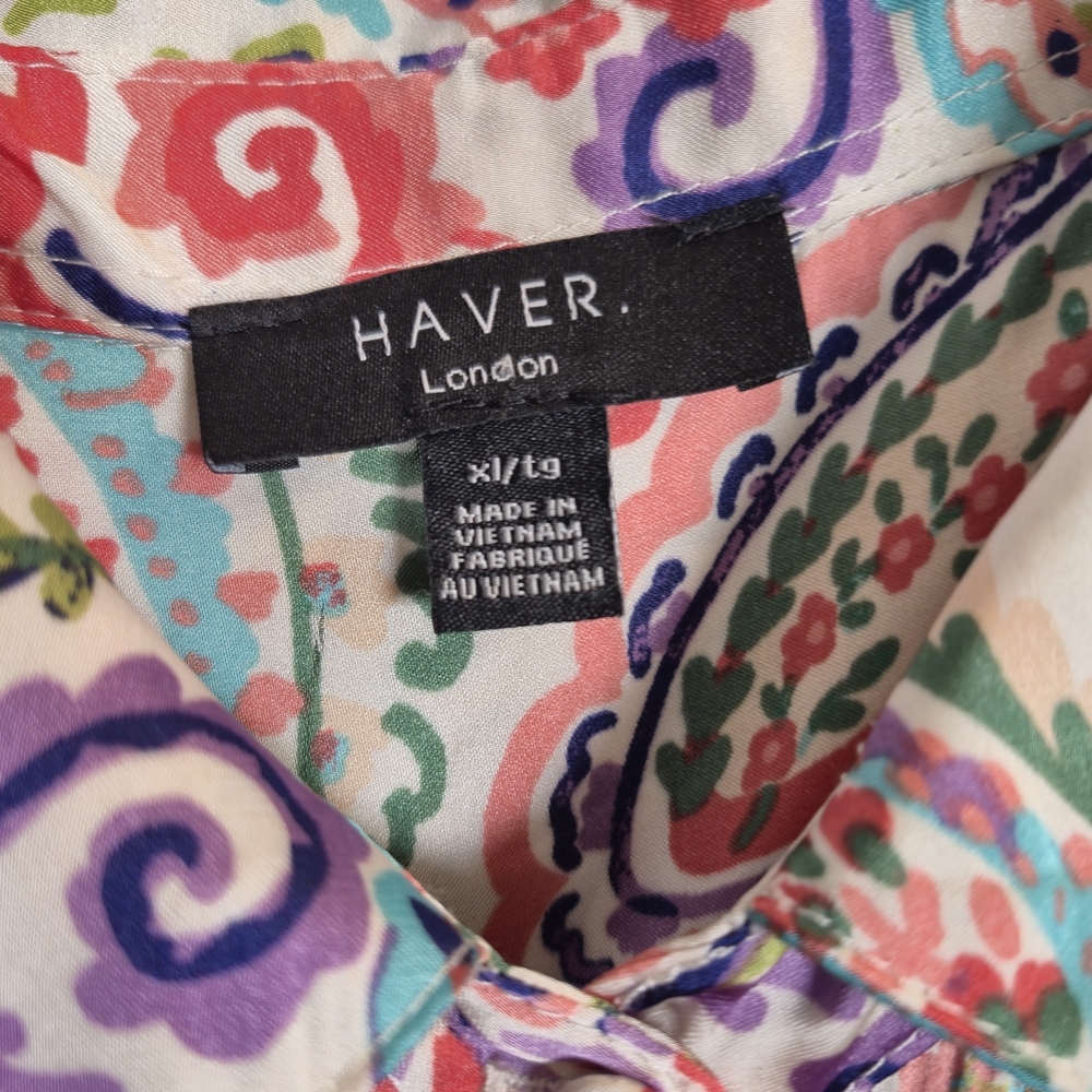 Haver London Paisley Button Down Blouse Long Sleeve XL Boho - Picture 8 of 8